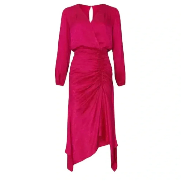 Krisa Pink High Low Surplice Side Ruched Dress Medium - Picture 1 of 8